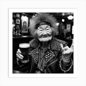 Old Lady With A Beer Art Print