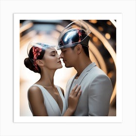 Futuristic Couple Kissing 1 Art Print