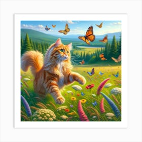 Cat In The Meadow Art Print