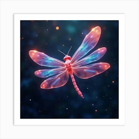 An Abstract Dragonfly With Wings Of Shimmering, Neon Light Fluttering In A Cosmic Garden 1 Art Print