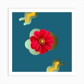 Red Flower On Blue Background Art Print