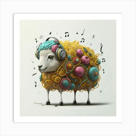 Sheep With Headphones 2 Art Print