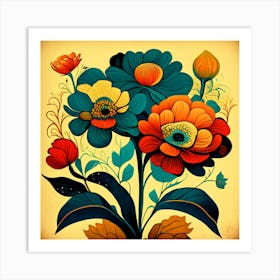 Colorful Flowers In A Vase Art Print