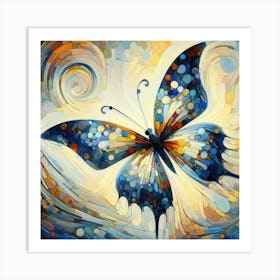 Modern Abstract Butterfly in Blue & Cream V Art Print