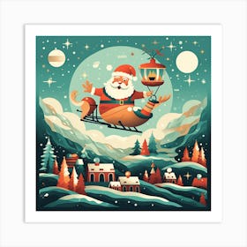 Santa Claus Flying In The Sky Art Print