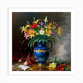 Flowers In A Blue Vase Art Print