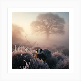 Badger In Frost Art Print