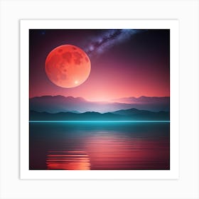 Red Moon Over Water Art Print