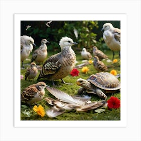 The Birds Gathered Around The Pile Of Feathers Their Songs Filling The Air It S A Farewell Hymn A Celebration Of The Tortoise S Life And Legacy Art Print