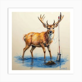 Deer Fishing 7 Art Print