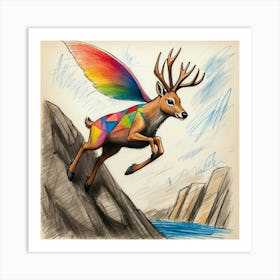 Deer With Rainbow Wings Art Print