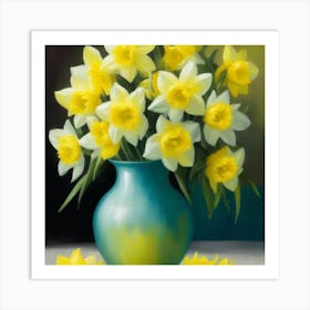 Daffodils In A Blue Vase 6 Art Print