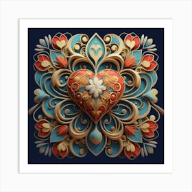 Abstract art of exotic flowers with vibrant abstract hearts in their designs, hearts, 18 Art Print