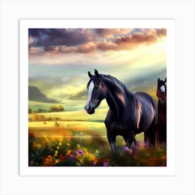 Horses In The Field 1 Art Print