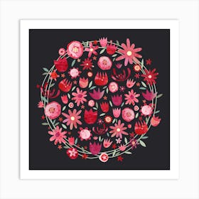 Watercolor Floral Circle Dark Art Print