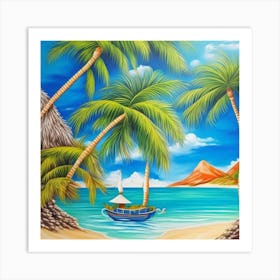 Beach Scene With Palm Trees 3 Art Print