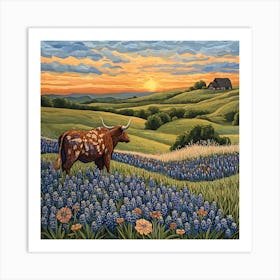 Sunset In The Bluebonnets 2 Art Print