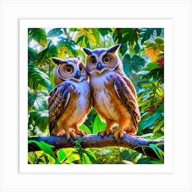 Couple Of Owls In The Forest Art Print