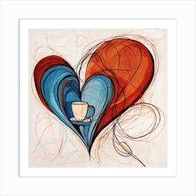 Cappucino Heart Line Illustration  Art Print
