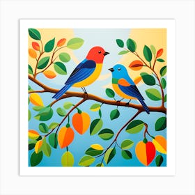 Haitian Naive Art, Bird On a Branch, folk art, 145 Art Print