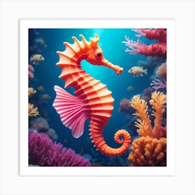 Underwater Scene With A 3d Optical Illusion Of A Seahorse Gracefully Swimming Amidst A Vibrant And Illusionary Art Print