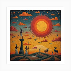 A Colorful Tapestry Depicting The Journey Of The Sun God Ra Across The Sky Art Print