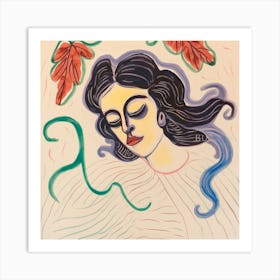 Portrait of Woman With Leaves 02 Art Print