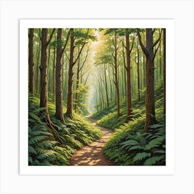 A Tranquil Wall Art Piece Depicting A Narrow Path Winding Through A Dense Sunlit Forest With Tall Tr 3600854185 Art Print