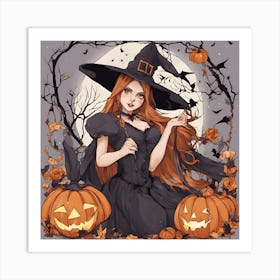 Witch With Pumpkins Art Print