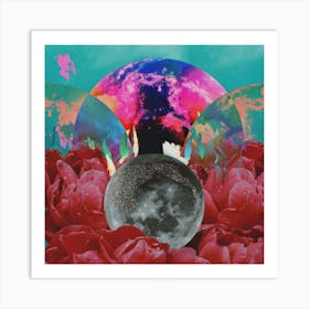 Peony Sparkly Moon Collage Square Art Print