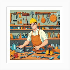 Carpenter In His Workshop Art Print