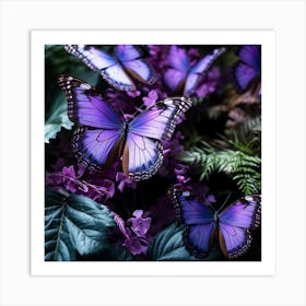 Purple Butterflies In The Garden Art Print