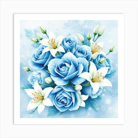 Blue Roses with White flowers Art Print