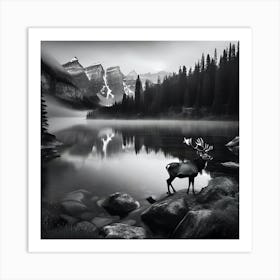 Deer By The Lake Art Print