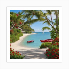 Red Boats On The Beach Art Print