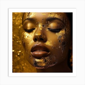 Beautiful Black Woman With Gold Makeup Art Print