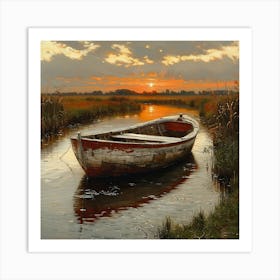 Boat At Sunset Art Print