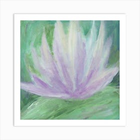 Waterlilly - square floral flower purple green hand painted Art Print