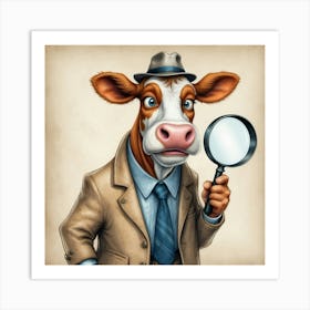 Cow With Magnifying Glass 6 Art Print