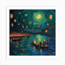 Night Sky With Lanterns Art Print