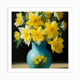 Daffodils In A Blue Vase 4 Art Print