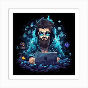 Bearded Man With A Laptop Art Print