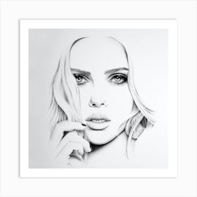 Scarlett Johansson Pencil Drawing Portrait Minimal Black and White Art Print