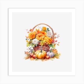 Autumn Flowers In A Basket 2 Art Print