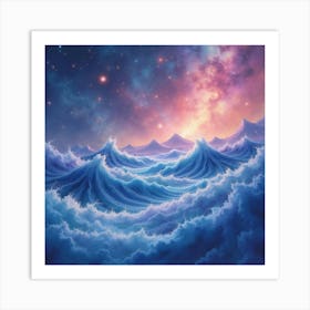 Galactic Waves In Watercolor With Ethereal Colors 1 Art Print