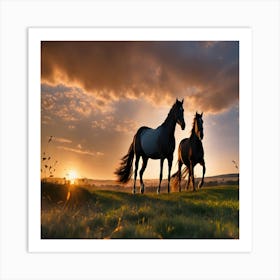 Sunset Horses Art Print