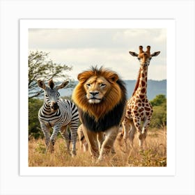 Lions And Zebras Poster