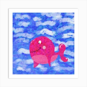 Pink Whale In The Sea Art Print