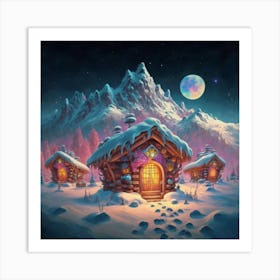 Mountain village snow wooden 6 18 Art Print