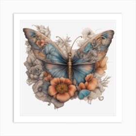 Butterfly And Flowers 1 Art Print